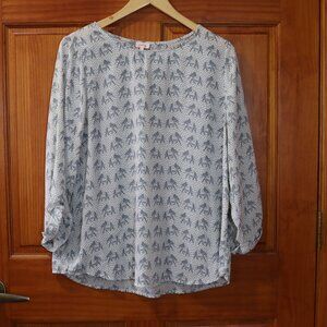 Pixley Elephant Print Safari  Roll Tab Sleeve Blouse LG